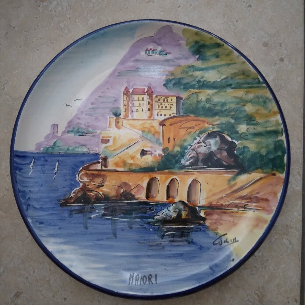 MAIORI AMALFI COAST ITALY CERAMIC HAND PAINTED PLATE SEASCAPE WALL HANGING